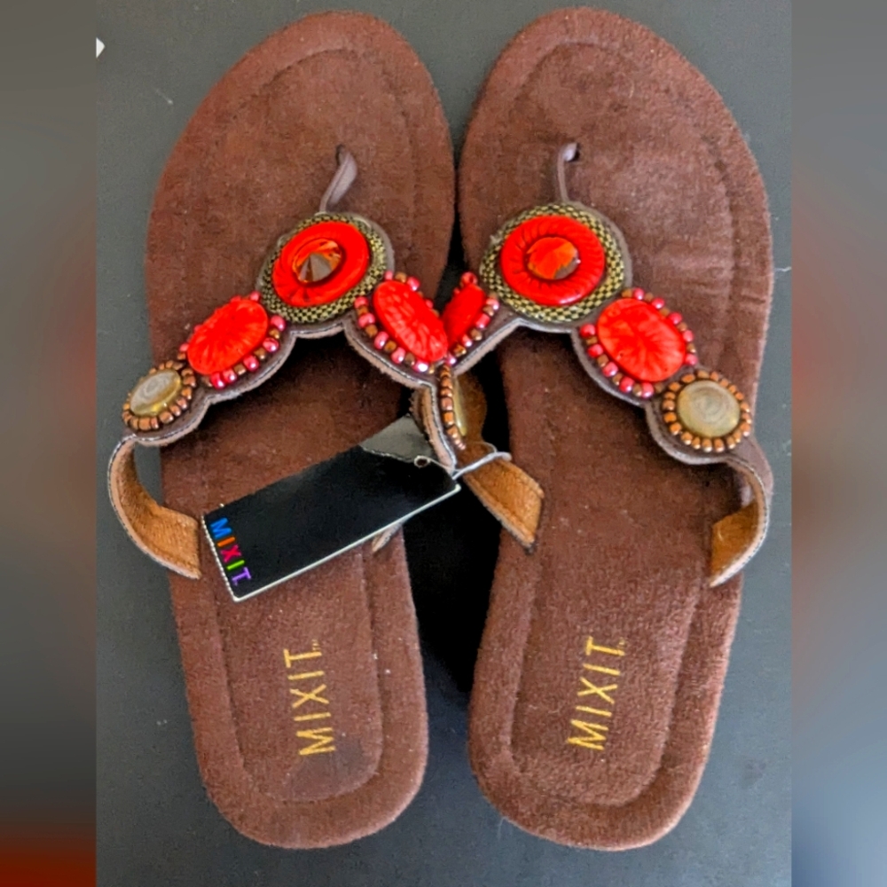 NEW Chocolate Faux Coral gemstone beaded Wedge Sandals